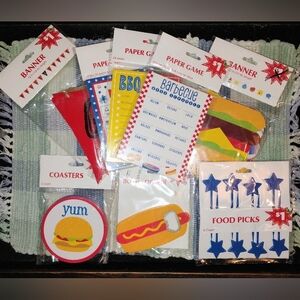 BBQ Party Supplies Set with Blue and Red Accents